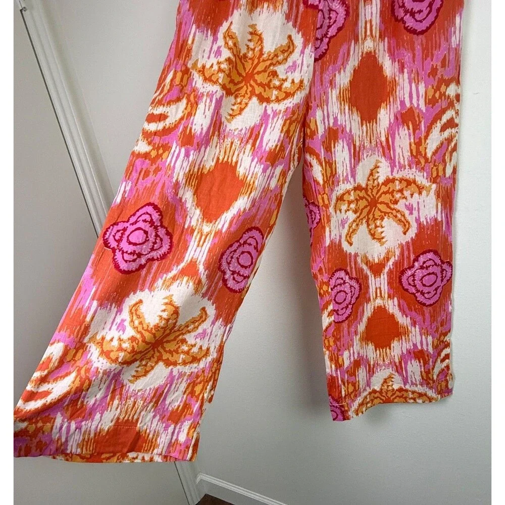 C&C California Linen Blend Wide Leg Pull On Pants XL Pink Orange Boho Resort NWT - Picture 4 of 10